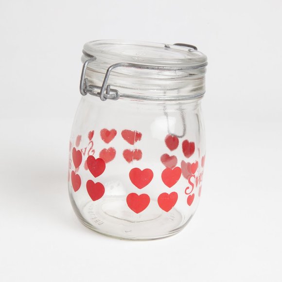 Vintage Hermetic Sweets Candy Stash Jar Hearts Carlton Glass Storage w/ Lid 3/4L - Picture 2 of 16